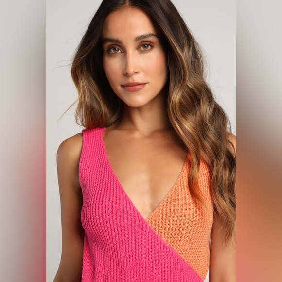 Lulu’s Double This Pink and Orange Color Block Knit Tank Top, Size L, NWOT - Picture 5 of 9